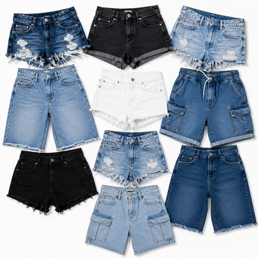 flat lay saco shorts mezclilla mujer premium fardo verano