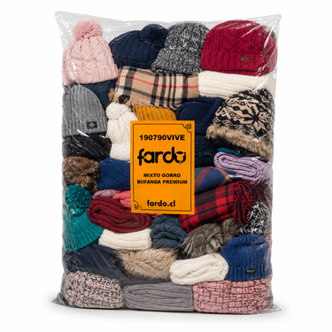 Saco Accesorios de Invierno Premium Europeo 16 Kilos SKU 190790VIVE con gorros de lana, bufandas, echarpes y guantes importados desde Europa.