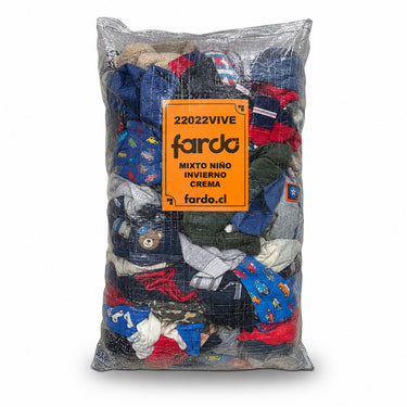 Saco Ropa Niño Mixto Invierno Crema 55 kg – saco 22022VIVE Fardo.cl (FOTO REFERENCIAL)