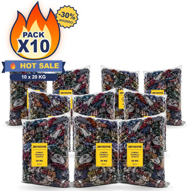 Pack X10 Camisas y Blusas Franela Oferta 200 kg: 10 sacos de 20 kg SKU 280192VIVE – Fardo.cl (FOTO REFERENCIAL)