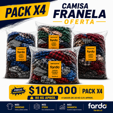 Pack x4 Camisas y Blusa Franela Oferta 20 kg