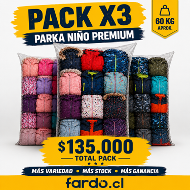 Pack X3 de fardos de parkas modernas para niños de invierno, 60 kg en total – Fardo.cl