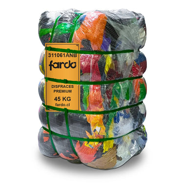 Fardo de 45 kilos de disfraces Premium americanos para niños y adultos, con etiqueta oficial Fardo SKU 311061ANB, aprox. 180 disfraces para reventa por mayor – Fardo.cl (FOTO REFERENCIAL)