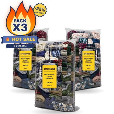 Pack X3 Mixto Ropa Cama Premium 75 kg: 3 fardos de 25 kg SKU 371005VIVE – Fardo.cl (FOTO REFERENCIAL)