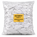 Bolsa transparente de 1 kg con paños cortados de polera de algodón blanco, sobre fondo blanco. SKU 603199RTF.