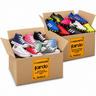 Pack de zapatillas niño 713400USM y zapatos de fútbol niño 719864MTG: dos cajas con etiquetas Fardo sobre fondo blanco. Foto referencial.
