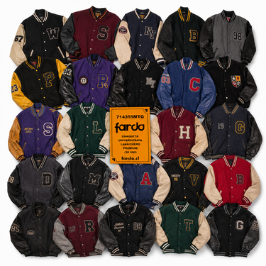 Selección de chaquetas varsity y college estilo universitario en saco de 25 kilos – Fardo.cl