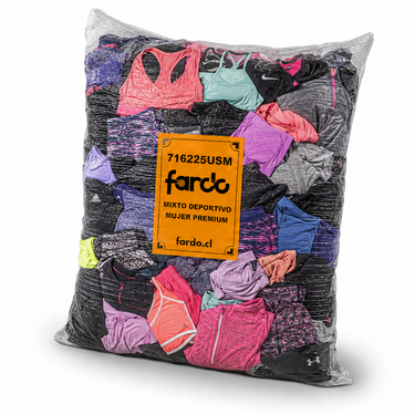 Saco Mixto Ropa Deportiva Mujer Premium con aproximadamente 70 a 75 prendas deportivas como calzas, petos, tops, shorts y pantalones para reventa, ideal para tiendas deportivas y boutiques fitness.