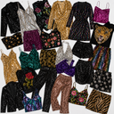 Detalle del fardo de ropa de fiesta para mujer: vestidos, blusas y tops con lentejuelas