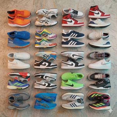 Zapatillas deportivas crema surtido flatlay 12kg - modelos variados mayorista Fardo.cl