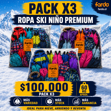 Pack x3 ropa ski niño premium 60 kg jardineras y enteritos para venta por mayor Chile
