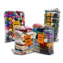 Mega Pack Ropa de Casa Premium: saco de ovillos de lana 16 kg, saco de manteles 20 kg, saco de pisos de baño 20 kg y fardo de cubrecamas 25 kg para reventa por mayor – Fardo.cl (FOTO REFERENCIAL)