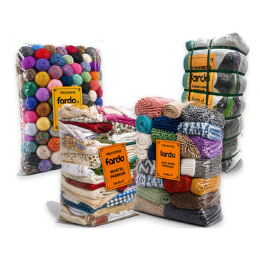 Mega Pack Ropa de Casa Premium: saco de ovillos de lana 16 kg, saco de manteles 20 kg, saco de pisos de baño 20 kg y fardo de cubrecamas 25 kg para reventa por mayor – Fardo.cl (FOTO REFERENCIAL)